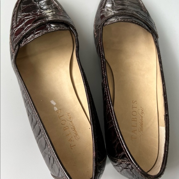 8W Talbots dark chocolate leather croc texture Penny loafers flats shoes - Picture 7 of 11